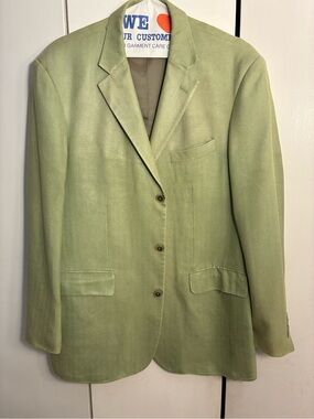 Geoffrey Beene Sport Coat Mens 44L Green 100% Silk Classic Academia Vibrant